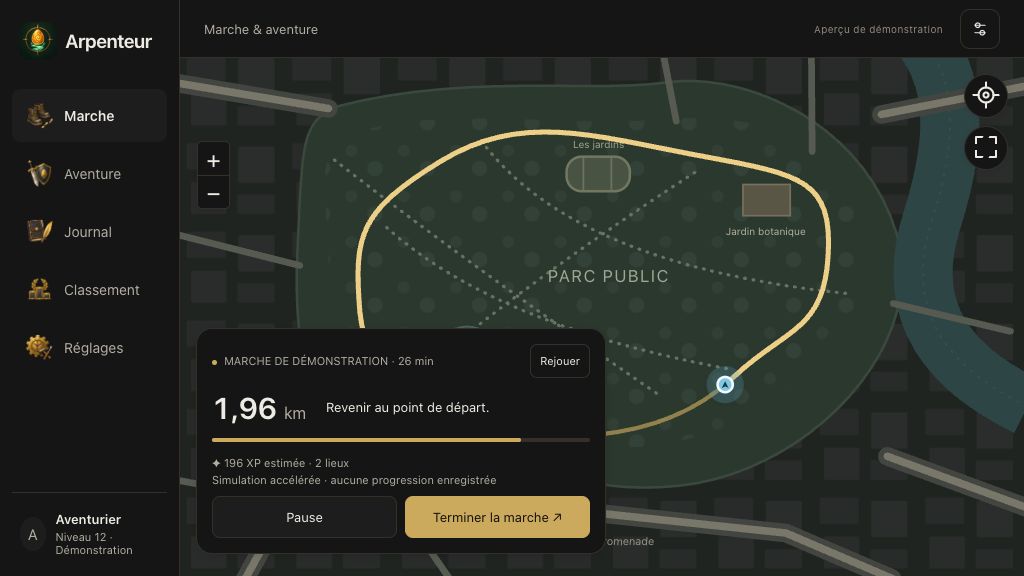 Aperçu de l’interface de Arpenteur.